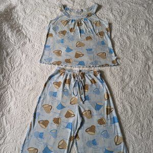Karen Neuburger Encore Sleepwear 2 Piece Set Tank & Drawstring Cropped Pant PJs